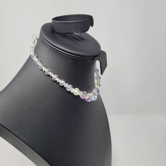 Vintage Graduated AB Crystal Collar Chocker Necklace Aurora Borealis Glam - Picture 9 of 10